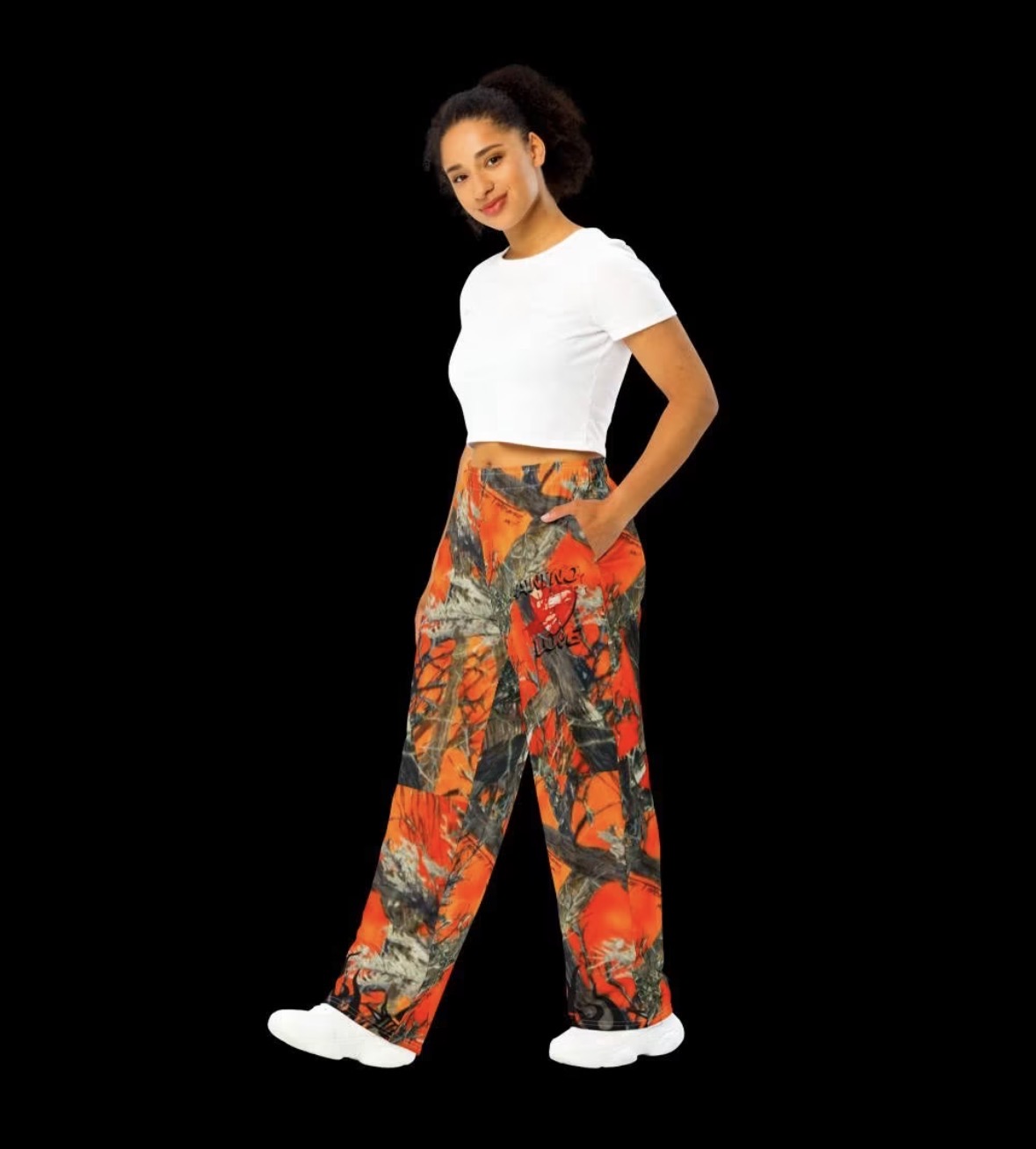 Orange Camo Wide-Leg Pants