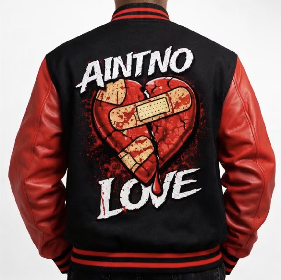 Ain't No Love red and black varsity jacket